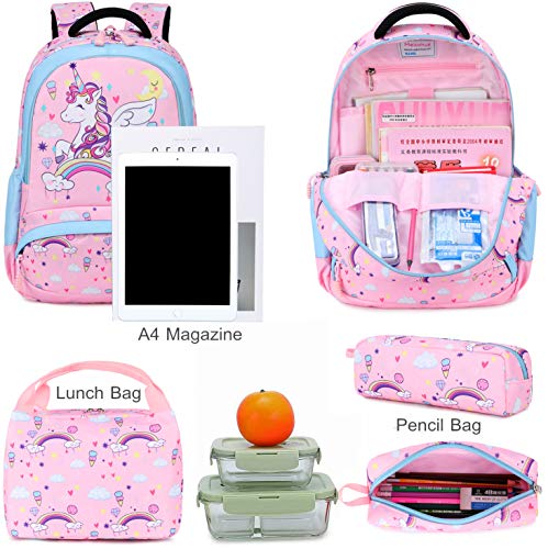 Mochila Unicornio Niños Impermeable Mochila Escolar para Adolescente Pequeñas Mochilas Infantil Bolso para Chicas para La Escuela,Viajes,Intemperie Juego de 3 - Pink