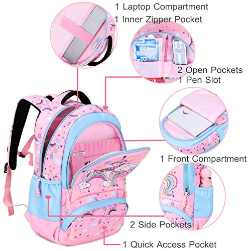 Mochila Unicornio Niños Impermeable Mochila Escolar para Adolescente Pequeñas Mochilas Infantil Bolso para Chicas para La Escuela,Viajes,Intemperie Juego de 3 - Pink