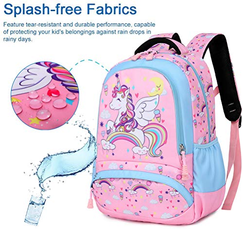 Mochila Unicornio Niños Impermeable Mochila Escolar para Adolescente Pequeñas Mochilas Infantil Bolso para Chicas para La Escuela,Viajes,Intemperie Juego de 3 - Pink