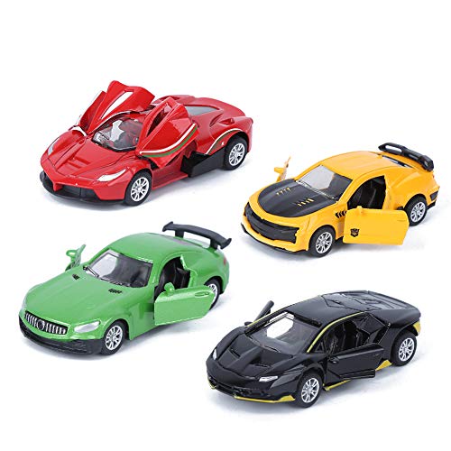 Modelo de Coche de aleación de 4 Piezas, Juego de Deportes vehículo de Juguete con Puertas Que se Pueden Abrir Regalo de cumpleaños de Navidad para niños y niñas