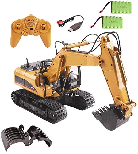 MODELTRONIC Excavadora Radio Control tamaño Grande 56cm HUINA 1550 15 Canales 2.4G Escala 1:14 Excavadora RC Teledirigida Vehículo Construcción/Juguete con Sonido Luces/Regalo con BATERIA Extra