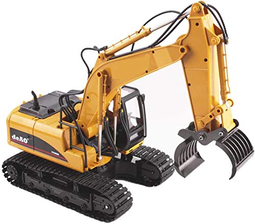 MODELTRONIC Excavadora Radio Control tamaño Grande 56cm HUINA 1550 15 Canales 2.4G Escala 1:14 Excavadora RC Teledirigida Vehículo Construcción/Juguete con Sonido Luces/Regalo con BATERIA Extra