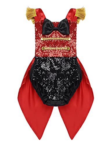 MSemis Disfraz Circo Ringmaster para Bebé Niñas Cosplay Gran Showman Body Bebés Rayado Cola de Lentejuelas Traje Disfraces Fiesta Cosplay Halloween Navidad Rojo B 18-24 Meses