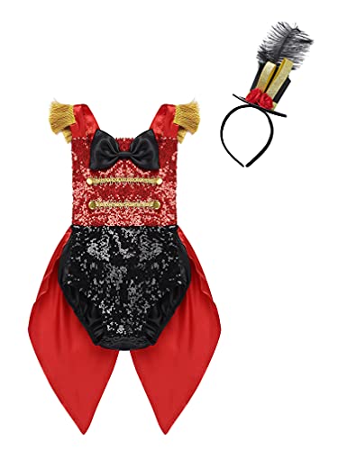 MSemis Disfraz Circo Ringmaster para Bebé Niñas Cosplay Gran Showman Body Bebés Rayado Cola de Lentejuelas Traje Disfraces Fiesta Cosplay Halloween Navidad Rojo B 18-24 Meses