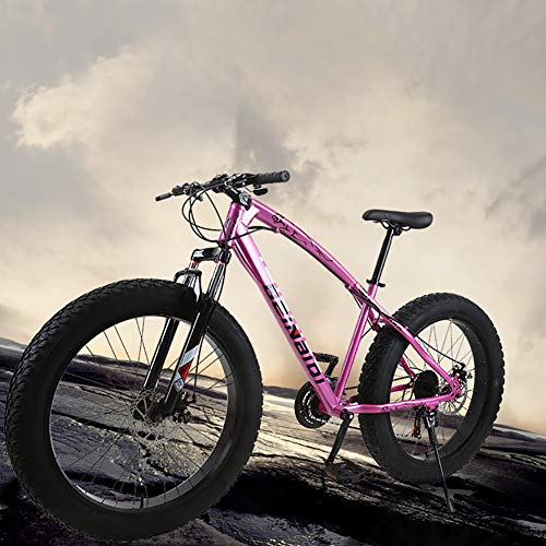 MTB Fat Tire Bicicletas País del cambio de marchas de bicicletas, bicicletas al aire libre Estudiante de acero al carbono de bicicletas MTB Suspensión de playa, desierto, nieve,Rosado,7speed 24 inch