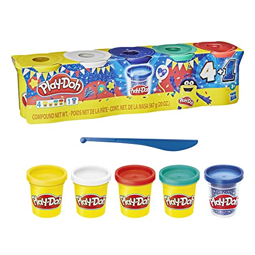 Play-Doh Celebración Zafiro - Set de 5 latas de Masa para moldear Incluyendo Azul Zafiro Sparkle, más los Colores Verde, Rojo, Blanco y Amarillo - No tóxico - Edad: 3+