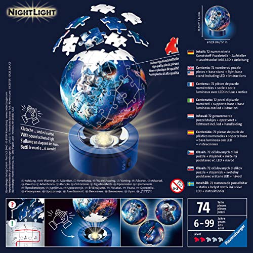 RAVENSBURGER PUZZLE- Astronauten im Weltall Nachtlicht Ravensburger 11264-Puzzle 3D (72 Piezas, a Partir de 6 años), diseño de astronautas en el Espacio, Multicolor (11264)