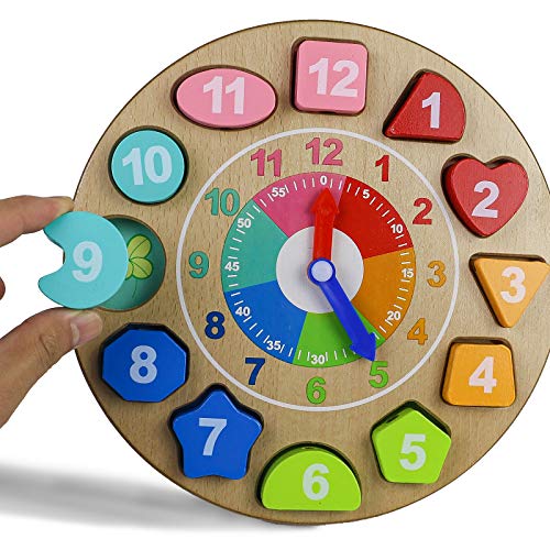 Relojes de Madera Juguetes Montessori Juguetes de Madera Niños 4 IN 1 Educativo Rompecabezas Tablero Juegos Puzzle 3D Educativos Niños 3 4 5 6 7 Años