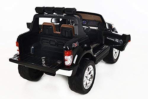 RIRICAR Ford Ranger Wildtrak 4X4 LCD Luxury, Coche eléctrico para niños, 2.4Ghz, Pantalla LCD, Negro, 2x12V, 4 X Motor, Mando a Distancia, Dos Asientos en Cuero, Ruedas Blandas de EVA, Bluetooth