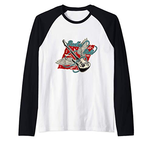 Rock'n'Roll Guitarra Alas de Ángel 1950s Rockabilly Rocker Camiseta Manga Raglan