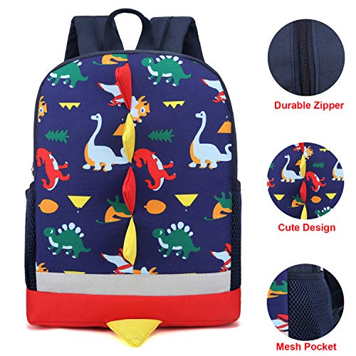 RUI NUO Mochila infantil para niños y niñas, impermeable, diseño de dinosaurios, Color a azul,