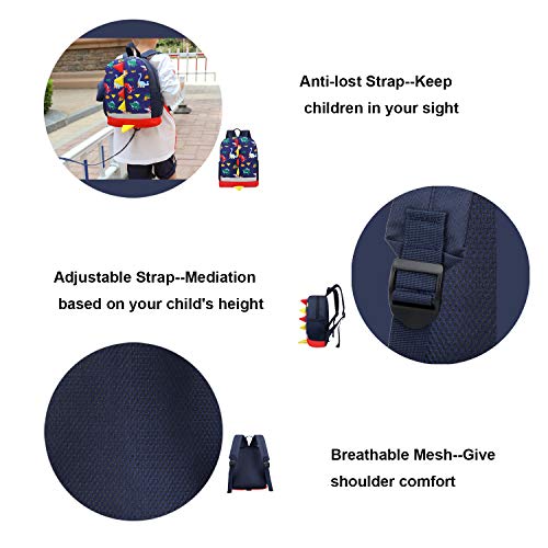 RUI NUO Mochila infantil para niños y niñas, impermeable, diseño de dinosaurios, Color a azul,