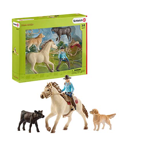 Schleich 42419 Farm World play set - monta vaquera, juguetes a partir de 3 años