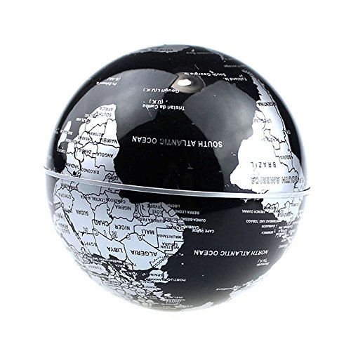 Senders Globo flotante con luces LED en forma de C magnético levitación globo flotante mapa del mundo para decoración de escritorio (Negro-Plata)