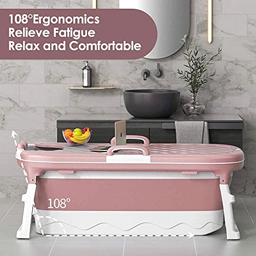 SSS Bañera de Masaje portátil, bañera de niños Plegables, bañera doméstica, baño de Ducha bañera remojada, con Cubierta termostática Rosa 45.27 Pulgadas