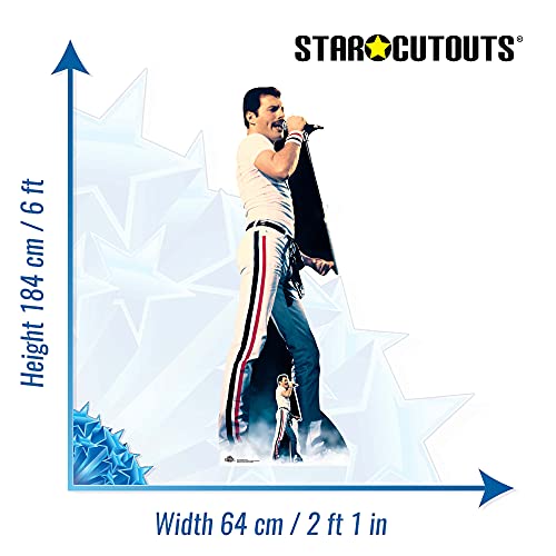 Star Cutouts CS700 Figura de cartón de tamaño real de Freddie Mercury 1982 color con soporte de escritorio gratuito Standee perfecto para fans, fiestas, coleccionistas y eventos, multicolor