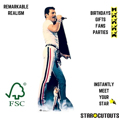 Star Cutouts CS700 Figura de cartón de tamaño real de Freddie Mercury 1982 color con soporte de escritorio gratuito Standee perfecto para fans, fiestas, coleccionistas y eventos, multicolor