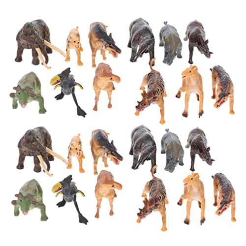 STOBOK 24 Unids Forest Animal Figurine Playset Mini Woodland Animales Figuras con Mamuts Rhino Figurines Cake Topper Childing Educational Juguete para Favor de Fiesta de Cumpleaños