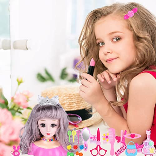 Stylebest 25 Uds muñecas de Maquillaje de peluquería Modelo de Peinado de Cabeza de muñeca Juego de Juguetes Accesorios para el Cabello Juego para niñas niños