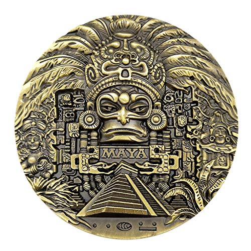 T TOOYFUL 1 Pieza de 80 Mm de Diámetro Maya Azteca Conmemorativa Moneda de Bronce Verde Medallón Arte Regalo