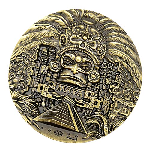 T TOOYFUL 1 Pieza de 80 Mm de Diámetro Maya Azteca Conmemorativa Moneda de Bronce Verde Medallón Arte Regalo