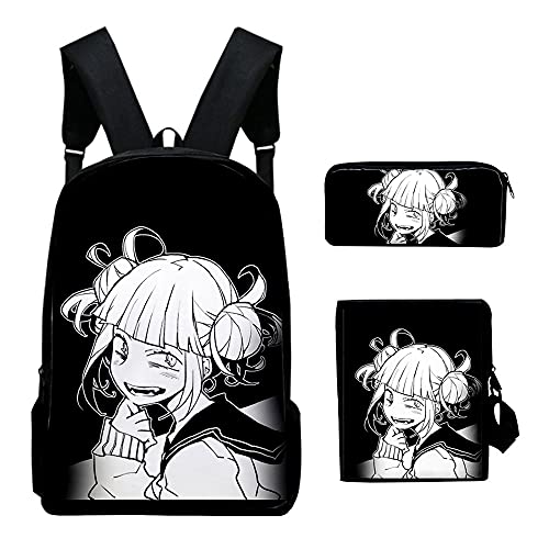 Tongyundacheng Juego de 3 piezas My Hero Academia Mochila 3D Impreso Moda Anime Cartoon School Bag Suit Incluye Mochila Bolsa de Hombro Estuche de lápices para Estudiantes Viajes Camping