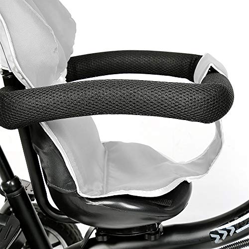 Triciclo para Bebé 4 en 1 Bicicleta para +18 Meses con Capota Manija de Empuje Ajustable Barra Extraíble Reposapiés Plegable Canasta de Almacenaje 75x46x106 cm (Gris)