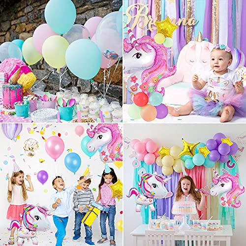 Unicornio Decoración Cumpleaños Niña, FIMOON Globos de Cumpleaños Unicornio con 3D Globos de Unicornio, Pancarta Feliz Cumpleaños, Globo Látex Confeti para Fiesta de Unicornio para Infantil Niñas