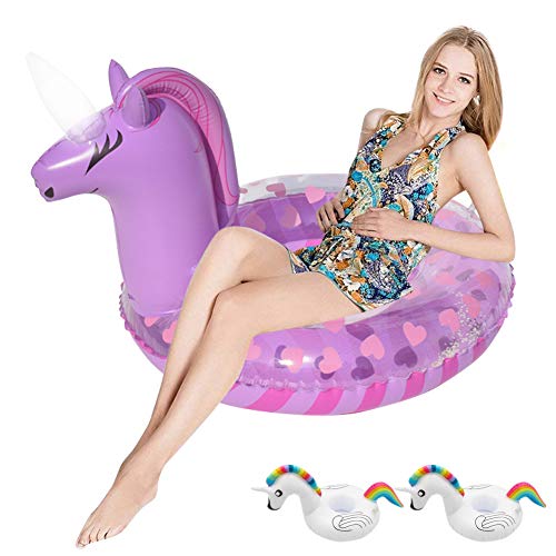 Unicornio Flotante Inflable Brillo Unicornio Posavasos Inflables para Piscina Estantes de Cerveza Flotantes Juguetes de Playa de Verano para Adultos y Niños (Amor)