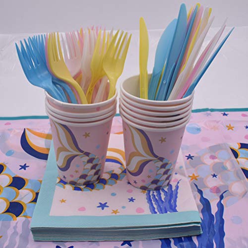 Vajilla Sirena Fiesta - WENTS Conjunto de Suministros de Fiesta de Sirena Plato Servilletas Tazas para Niña Cumpleaños Baby Shower Boda Sirve a 10 Invitados 84 Piezas