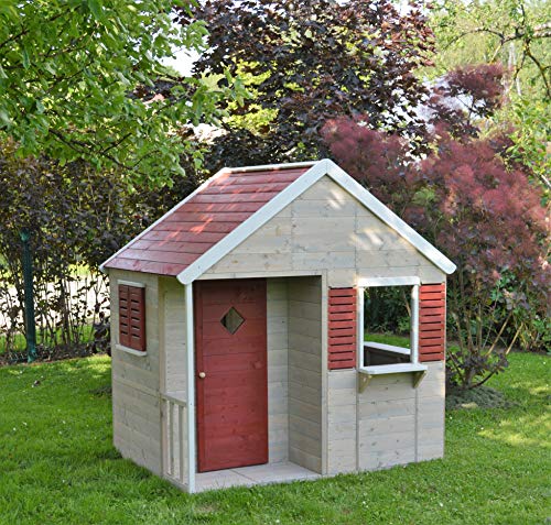 Wendi Toys M12 | Casa infantil de madera roja para exterior | Casa de juegos de jardín de verano para la actividad