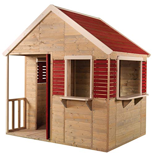 Wendi Toys M12 | Casa infantil de madera roja para exterior | Casa de juegos de jardín de verano para la actividad