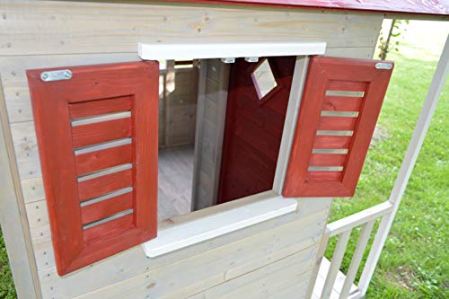 Wendi Toys M12 | Casa infantil de madera roja para exterior | Casa de juegos de jardín de verano para la actividad