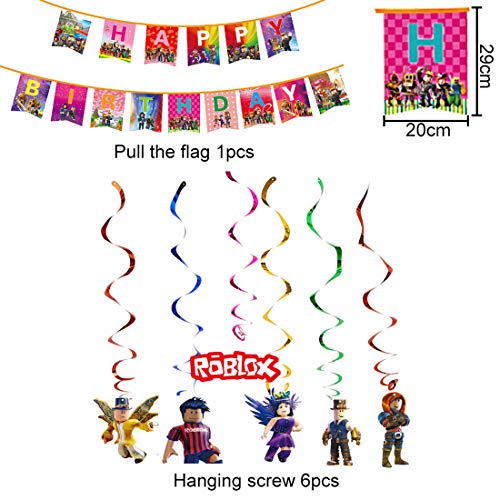 WENTS Juego temático Party Supplies Roblox Favor de Fiesta Roblox Colgando remolinos Decoraciones Feliz Bithday Banner Giratorios Glitter Foil Techo Streamers Gamer Cumpleaños Decoración