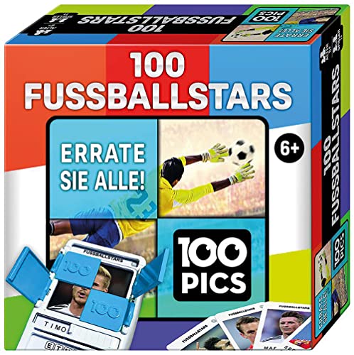 100 PICS 20208047 Juego de Preguntas con Estrellas de fútbol, Juego Educativo para Toda la Familia, Juego de Viaje para Adultos y niños a Partir de 6 años