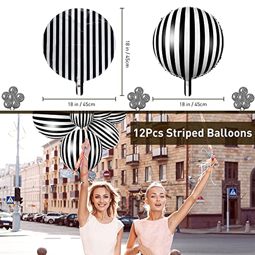 12 Globos a Rayas en Blanco y Negro Globos de Fiesta de Papel de Aluminio de Helio de 18 Pulgadas Globos de Fiesta de Papel de Aluminio con Camino de Mesa a Rayas de Tablero de Ajedrez