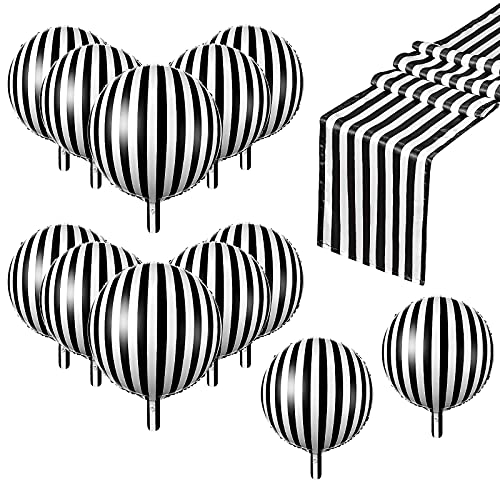 12 Globos a Rayas en Blanco y Negro Globos de Fiesta de Papel de Aluminio de Helio de 18 Pulgadas Globos de Fiesta de Papel de Aluminio con Camino de Mesa a Rayas de Tablero de Ajedrez