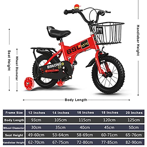 12/14/16/18/20 Pulgadas Bici Infantiles Bicicletas NiñOs con Ruedas Entrenamiento con Cuadro Equipada con Timbre Frenos Dobles Delanteros Y Traseros Apta NiñOs Y NiñAs 2-15 AñOs