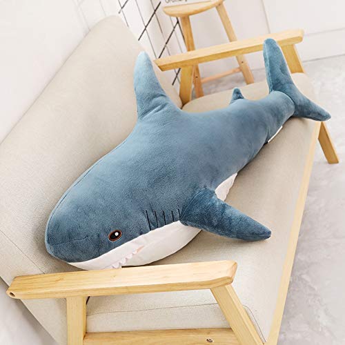 15-100cm Tiburón Gigante Kawaii Car Keychian Peluches Almohada Linda Muñeca Grande y Suave Animal de Peluche Cojín Grande Regalos de día para niños 60cm Azul