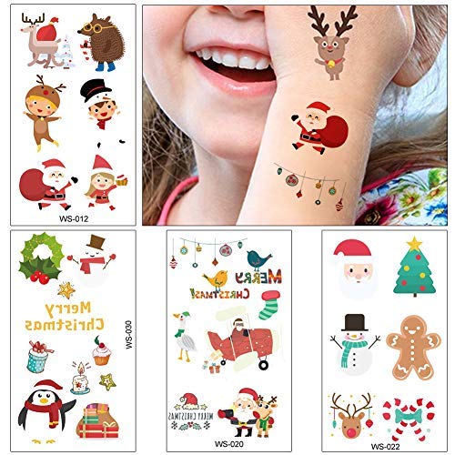 170x Navidad Tatuajes Temporales iluminan en la Oscuridad para Niños Niñas, La Misa Del Gallo Tatuaje Falso Pegatinas Dibujos Animados para Infantiles de favor de Nochevieja Fiesta Bolsa de Regalo