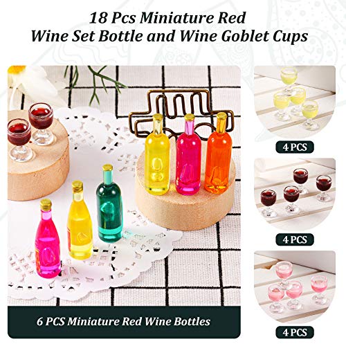 18 Botellas de Vino Copas de Champán de Casa de Muñecas Copas de Vino en Miniatura Mini Botellas de Vino Tinto de Colores Botellas de Bebida en Miniatura de Cocina