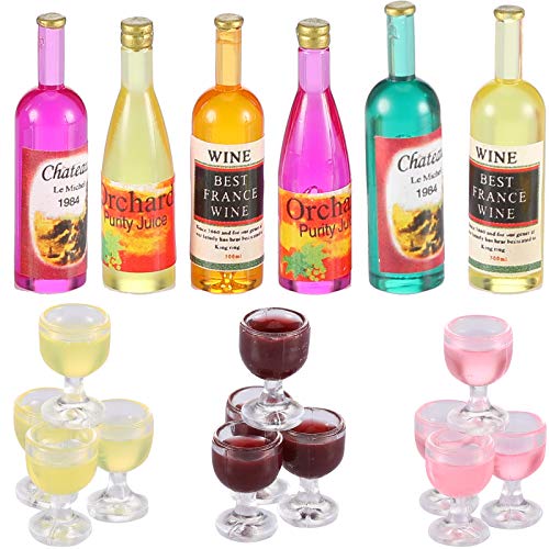 18 Botellas de Vino Copas de Champán de Casa de Muñecas Copas de Vino en Miniatura Mini Botellas de Vino Tinto de Colores Botellas de Bebida en Miniatura de Cocina