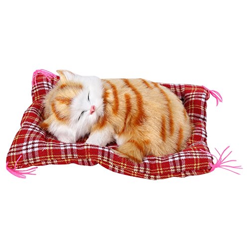 1pcs Gato de Peluche Super Mini Cute Cat Juguetes simulación Dormir Gatos Juguetes de Peluche con Sonido, Amarillo