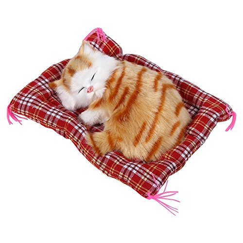 1pcs Gato de Peluche Super Mini Cute Cat Juguetes simulación Dormir Gatos Juguetes de Peluche con Sonido, Amarillo