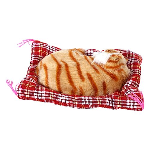 1pcs Gato de Peluche Super Mini Cute Cat Juguetes simulación Dormir Gatos Juguetes de Peluche con Sonido, Amarillo