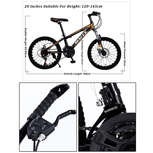 20 Pulgadas 21 Velocidades Bici Infantiles Bicicletas NiñOs,Bicicleta MontañA Todoterreno NiñOs/Frenos Doble Disco/Llanta Fresada/SillíN Elevable/Apto para NiñOs 120-145 Cm