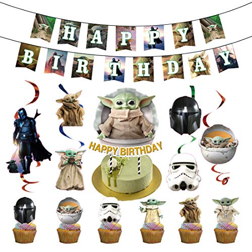 32Piezas Baby Yoda Decoración de la Fiesta de cumpleaños HANEL-Star Wars Cumpleaños del Welcome Decoraciones cupcakes para Colgar en el Tema para niños