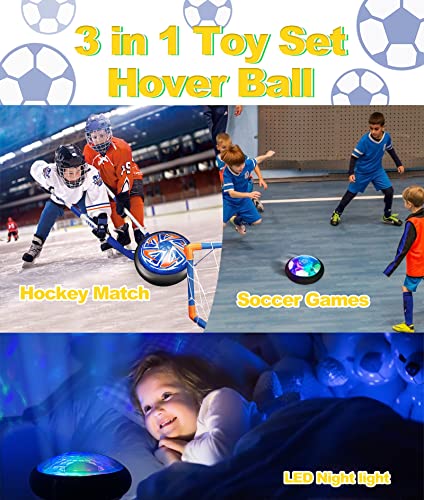 3in1 Flotante Fútbol Hockey Pelotas Juego de Juguetes para Niños Luz de LED Estrella Noche USB Recargable Aire Flotar Interior Juegos Deportivos al Libre 2 Goles EVA Bumper Regalo para 6-16 Niñas