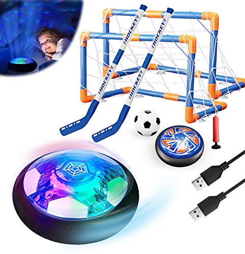 3in1 Flotante Fútbol Hockey Pelotas Juego de Juguetes para Niños Luz de LED Estrella Noche USB Recargable Aire Flotar Interior Juegos Deportivos al Libre 2 Goles EVA Bumper Regalo para 6-16 Niñas