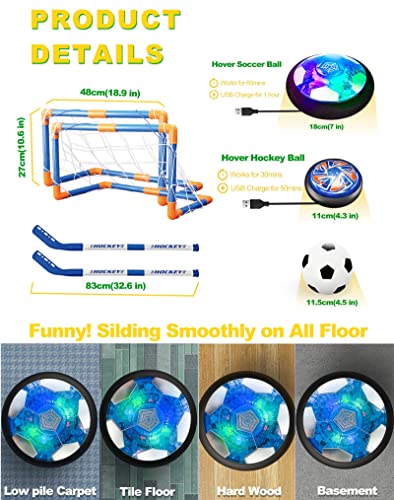 3in1 Flotante Fútbol Hockey Pelotas Juego de Juguetes para Niños Luz de LED Estrella Noche USB Recargable Aire Flotar Interior Juegos Deportivos al Libre 2 Goles EVA Bumper Regalo para 6-16 Niñas